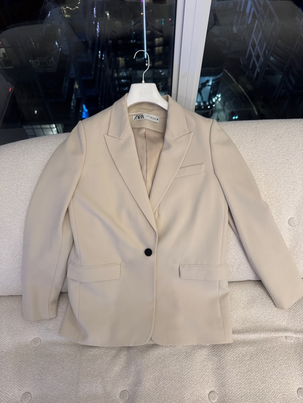 Zara Beige Single-Button Tailored Blazer